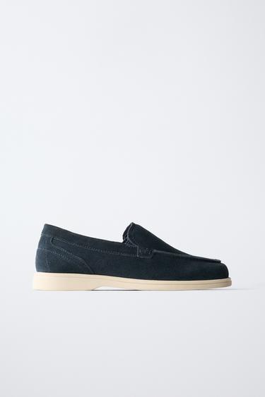 SPLIT SUEDE DECK SHOES - Navy Blue by Zara