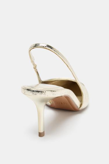 METALLIC-EFFECT SLINGBACK HEELS - Gold by Zara - Image 4