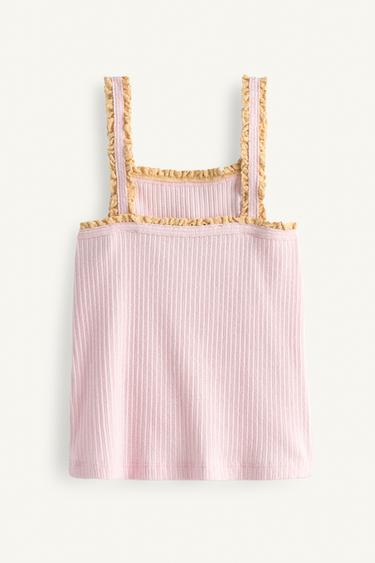 LIMITED EDITION RIB TOP WITH CONTRAST LACE TRIM - Pastel pink by Zara - Image 4