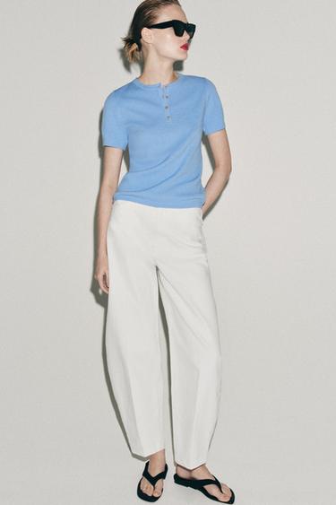 KNIT BUTTON-UP TOP - Light blue by Zara