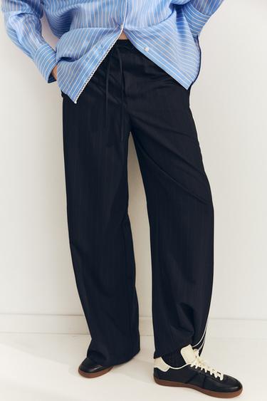 Zara SIDE STRIPE PAJAMA PANTS - Dark navy