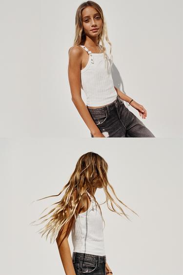 RIBBED BUCKLE STRAP T-SHIRT - Ecru by Zara