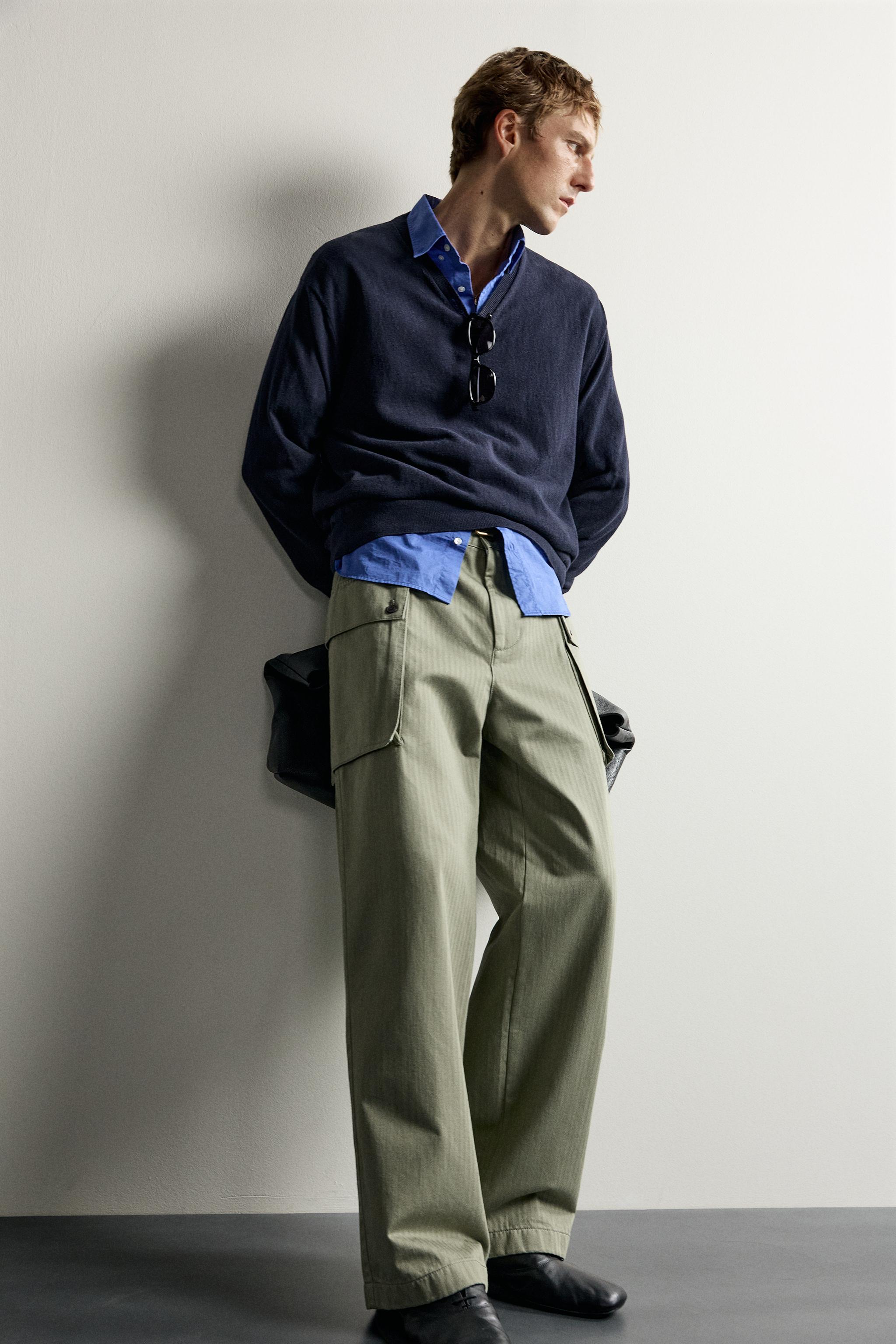 Мужские брюки Zara HERRINGBONE CARGO TROUSERS — фото 6