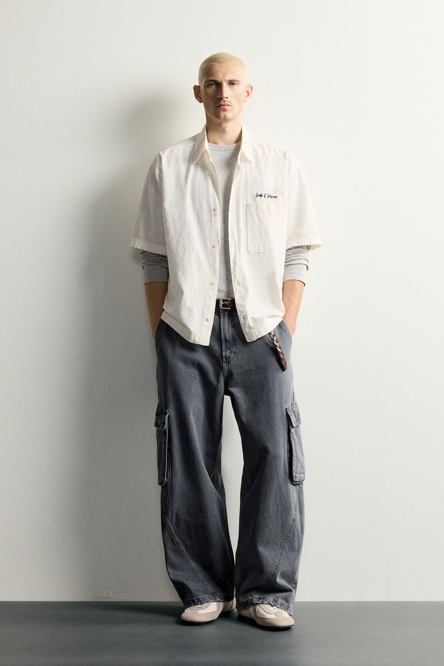 Мужская рубашка Zara Relaxed Fit Embroidered, цвет: Белый