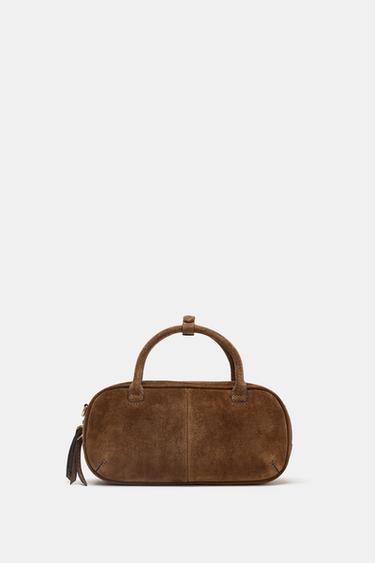 Zara MINI SPLIT LEATHER BOWLING BAG - Brown - Image 0