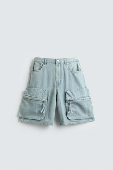 DENIM CARGO BERMUDA SHORTS - Light blue by Zara