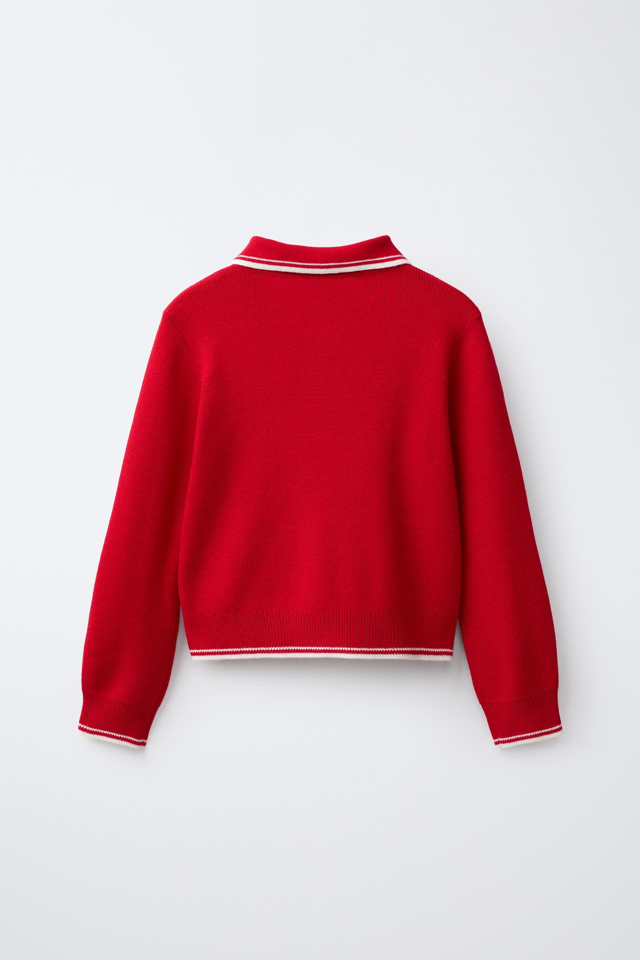 KNIT ZIP-UP JUMPER — Red