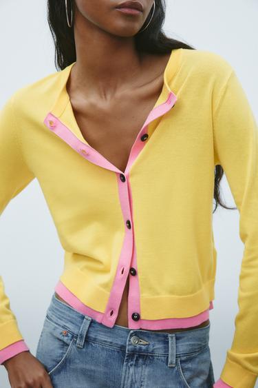 COLOUR BLOCK KNIT CARDIGAN - Yellow by Zara