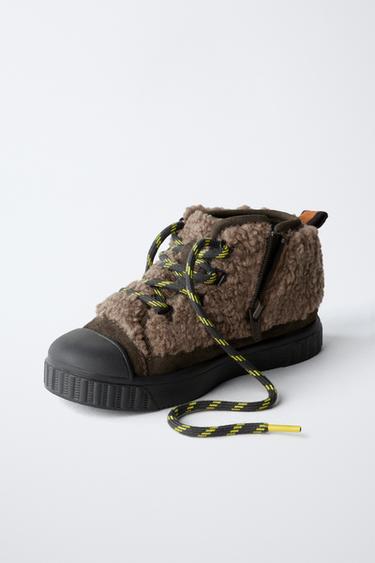 FAUX SHEARLING HIGH-TOP SNEAKERS - Brown by Zara - Image 2