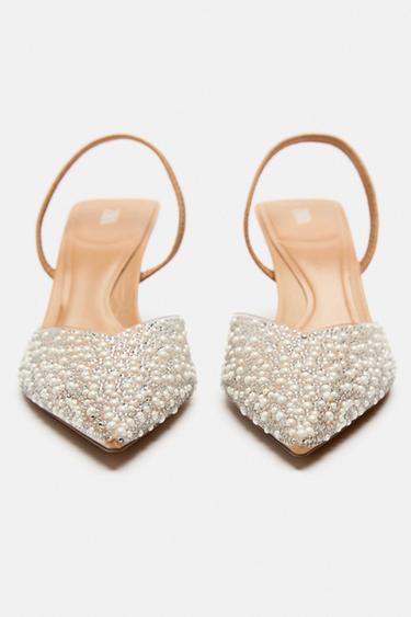 HIGH-HEEL SLINGBACK SHOES WITH FAUX PEARLS - Beige by Zara - Image 4