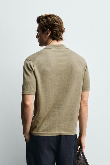 POLO EN MAILLE REGULAR FIT COTON ET LIN - Vert mousse de Zara - Image 2