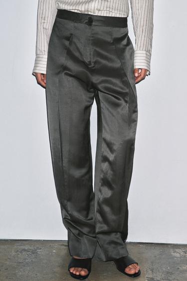 SATIN LINEN BLEND TROUSERS ZW COLLECTION - Charcoal by Zara - Image 1