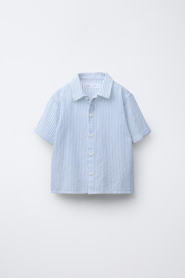 TEXTURED STRIPED SHIRT - Green / Ecru by Zara