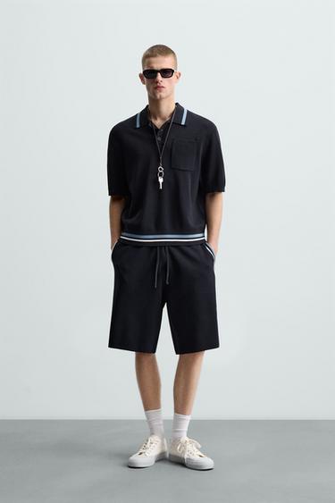 POLO DE TRICÔ COM BOLSO - Azul-marinho-escuro da Zara