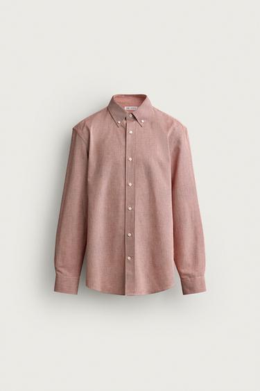 Zara HOUNDSTOOTH REGULAR FIT SHIRT - White / Red