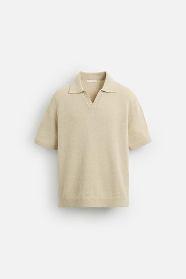 TEXTURED KNIT POLO SHIRT - camel by Zara