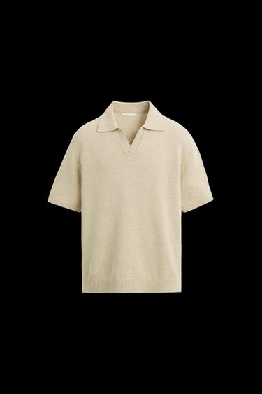 TEXTURED KNIT POLO SHIRT - camel by Zara - Image 0