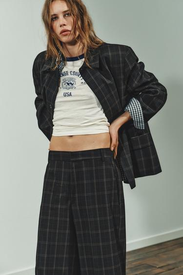 PANTALON TAILLE HAUTE À CARREAUX - Noir / Marron de Zara - Image 1