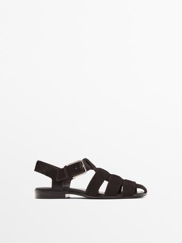 Zara Cage sandals with faux fur - Brown