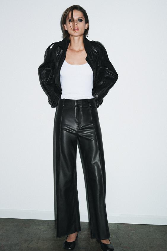 PANTALÓN TAILORED WIDE LED EFECTO PIEL ZW COLLECTION - Negro de Zara - Imagen 0