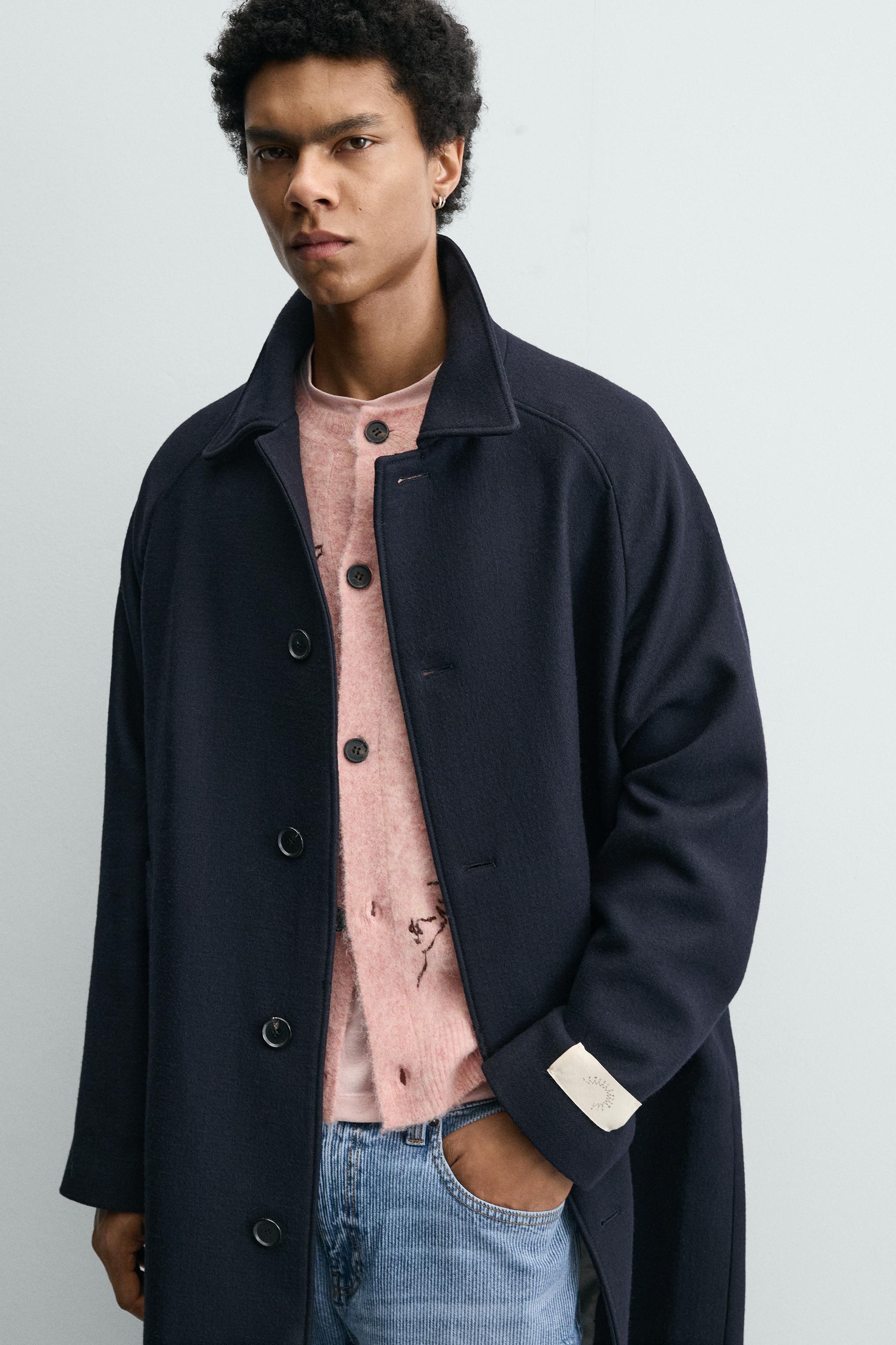 SAMUEL DE SABOIA X ZARA TEXTURED WOOL BLEND COAT - Navy blue