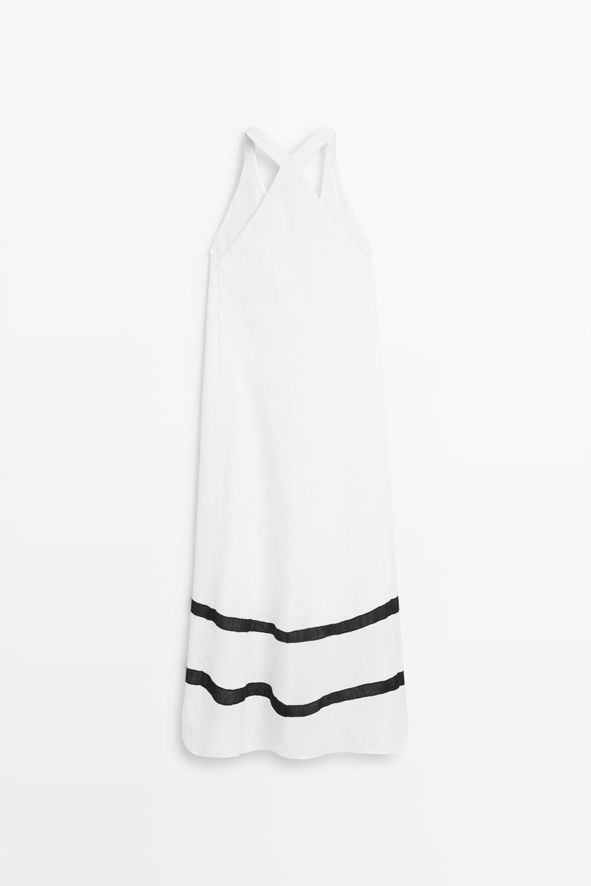 Linen blend midi dress with contrast stripe detail