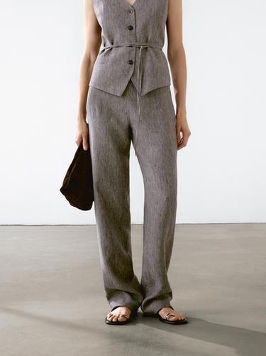 Pantalón jaspeado 100% lino - Negro oro de Zara - Imagen 0
