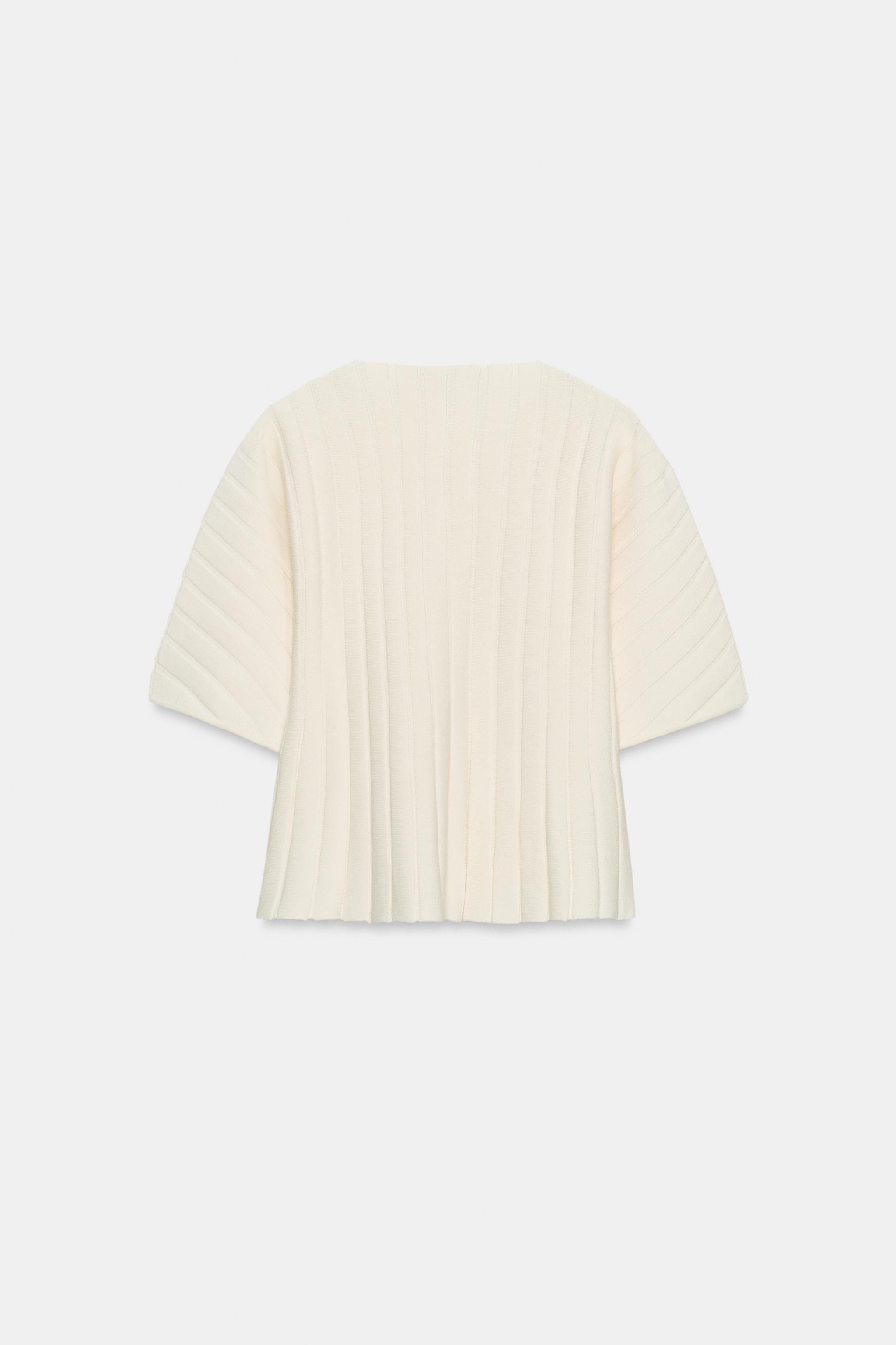 PUFF SLEEVE RIB KNIT TOP