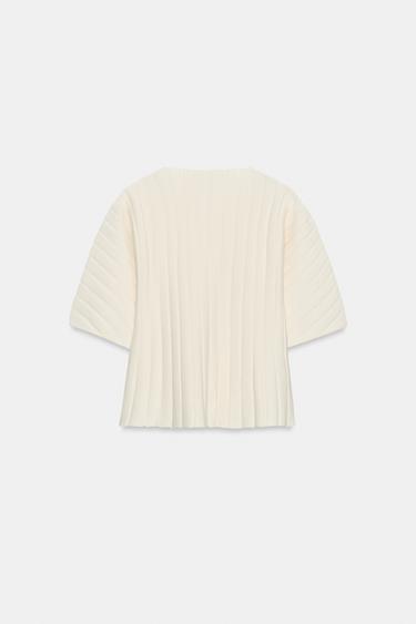 TOP EN MAILLE CÔTELÉE AVEC MANCHES BOUFFANTES - Écru de Zara - Image 7