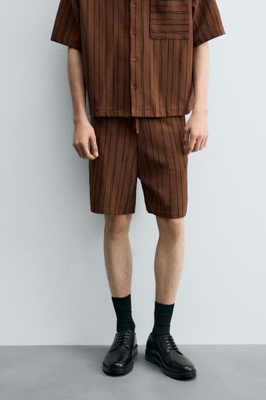 STRIPED RELAXED FIT BERMUDA SHORTS - Brick by Zara