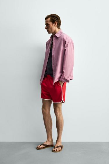 SHORT LISERÉS CONTRASTÉS - Rouge de Zara - Image 3