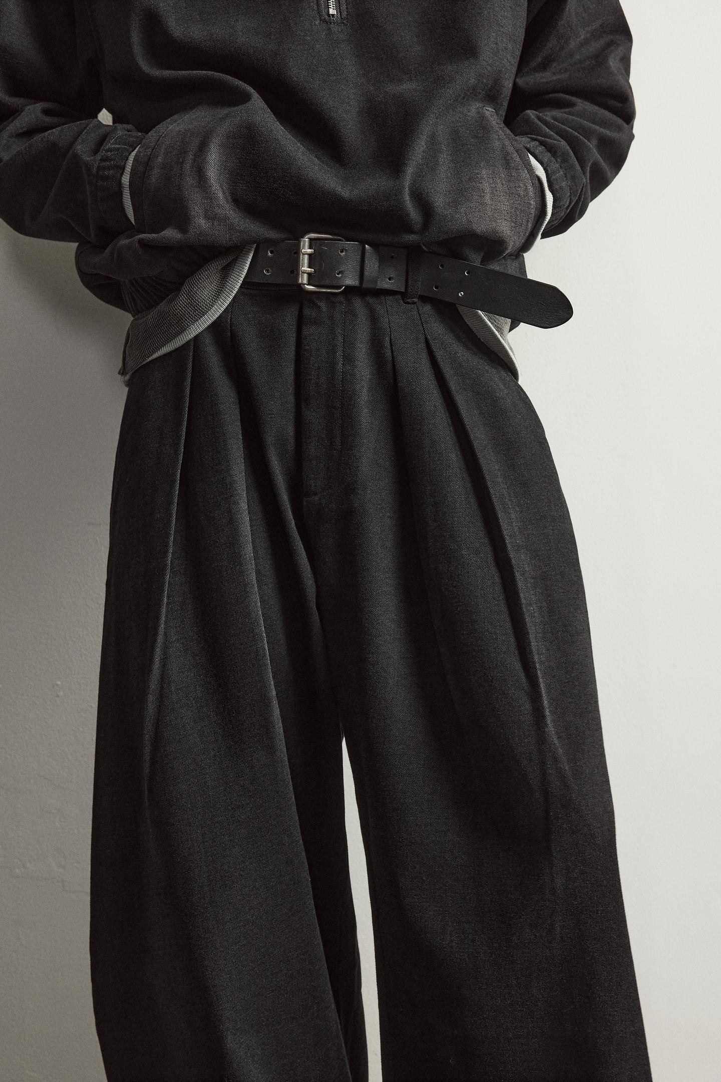 Мужские джинсы Zara Brushed Denim Wide-Fit, цвет: Чёрный — фото 5