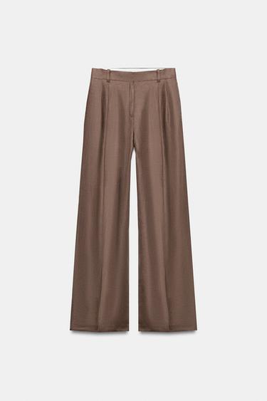 Zara 100% LINEN STRAIGHT LEG PANTS - Mink