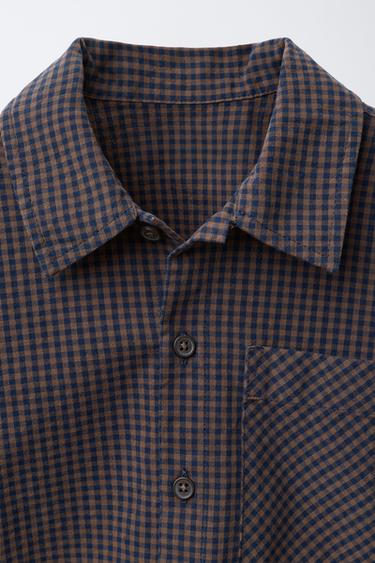 GINGHAM CHECK SHIRT - Brown-Blue by Zara - Image 2