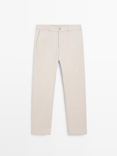 Pantalon tapered fit en coton - Beige de Zara