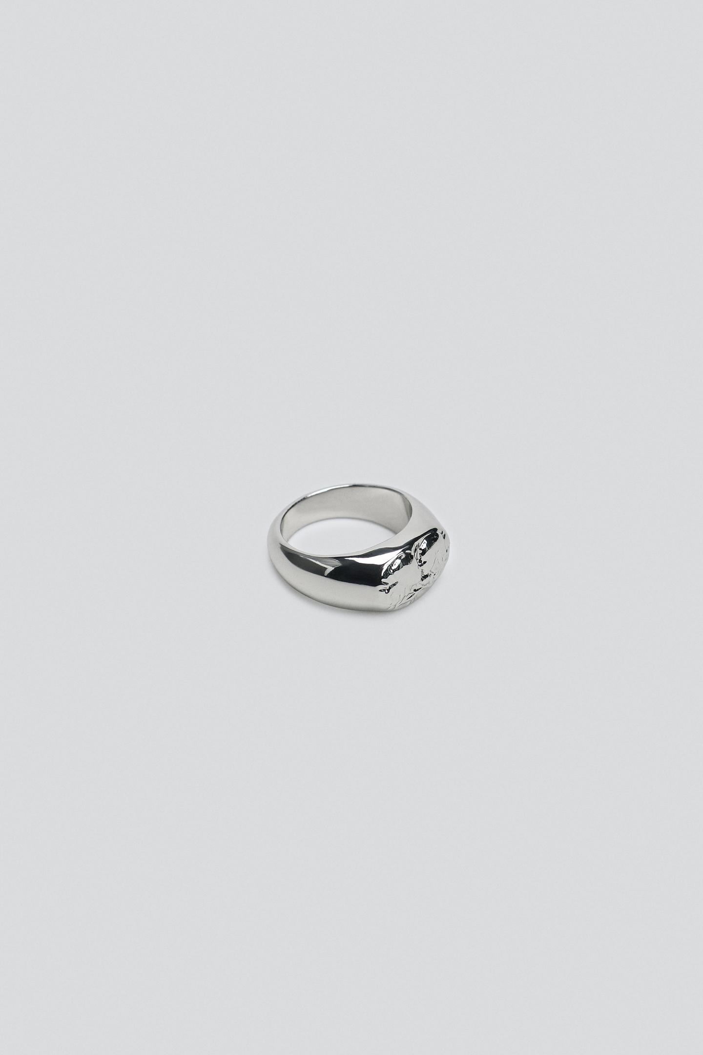 Женские кольца Zara 2-PACK Metallic Signet, цвет: Серебряный — фото 4