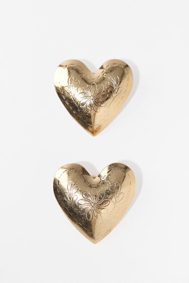 TEXTURED HEART EARRINGS - Golden by Zara