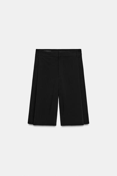 PLEATED LONG BERMUDA SHORTS - Black by Zara