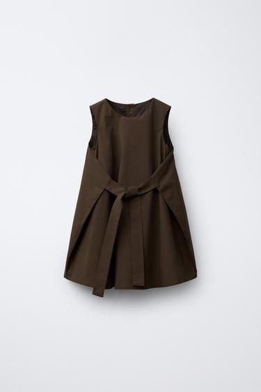 BOW PINAFORE DRESS - Brown by Zara