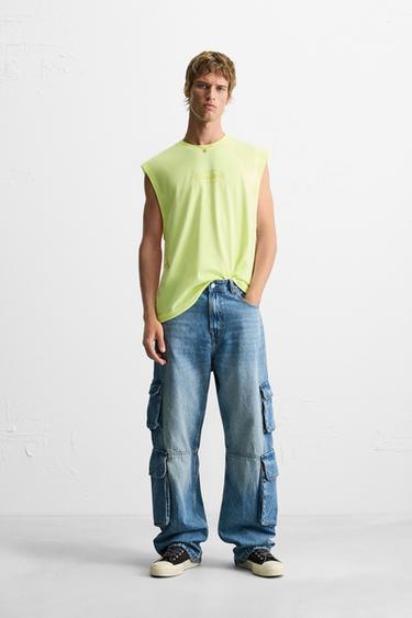 Zara RAISED PRINT TANK TOP - Neon yellow - Image 0