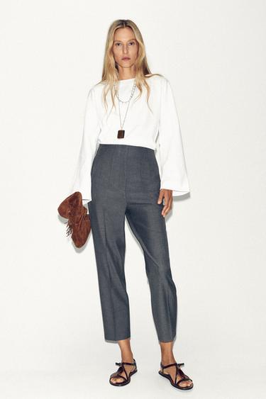 Zara HIGH-WAISTED PANTS - Gray marl