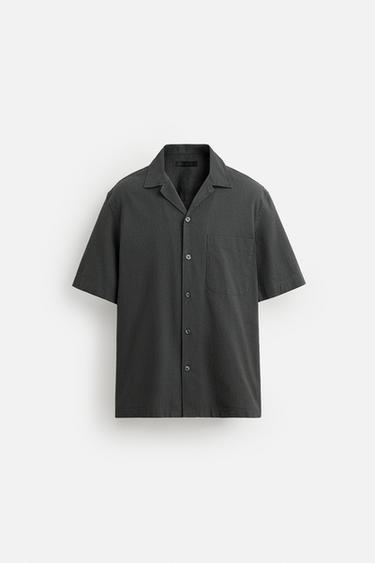 CAMISA ALGODÓN - LINO - Gris antracita de Zara - Imagen 0