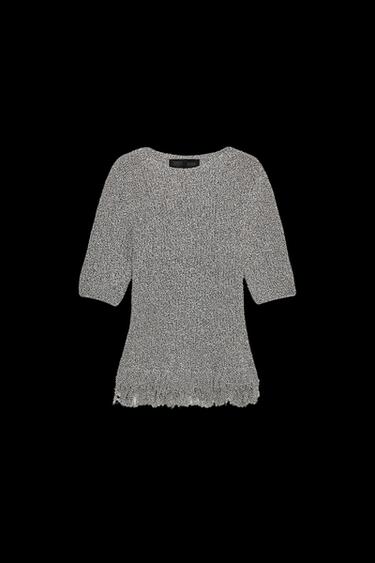 FITTED KNIT TOP WITH FRINGING - Brown / Ecru by Zara - Image 0