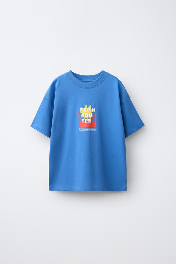 RAISED PRINT T-SHIRT - Blue by Zara - Image 0