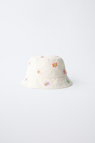 Zara SMILEYWORLD® 花卉刺繡漁夫帽 - 白色