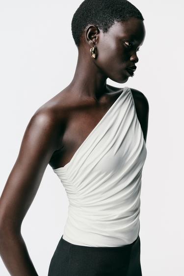 DRAPED ASYMMETRIC BODYSUIT - Oyster-white by Zara