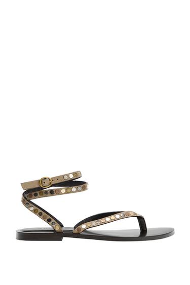 LEATHER SANDALS WITH STUDS - Beige by Zara