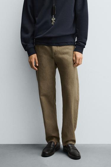 Zara REGULAR FIT COTTON PANTS - taupe brown