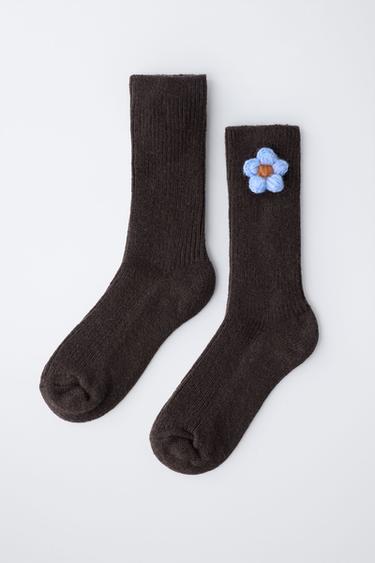CHAUSSETTES FLEUR AVEC LAINE - Marron de Zara - Image 3