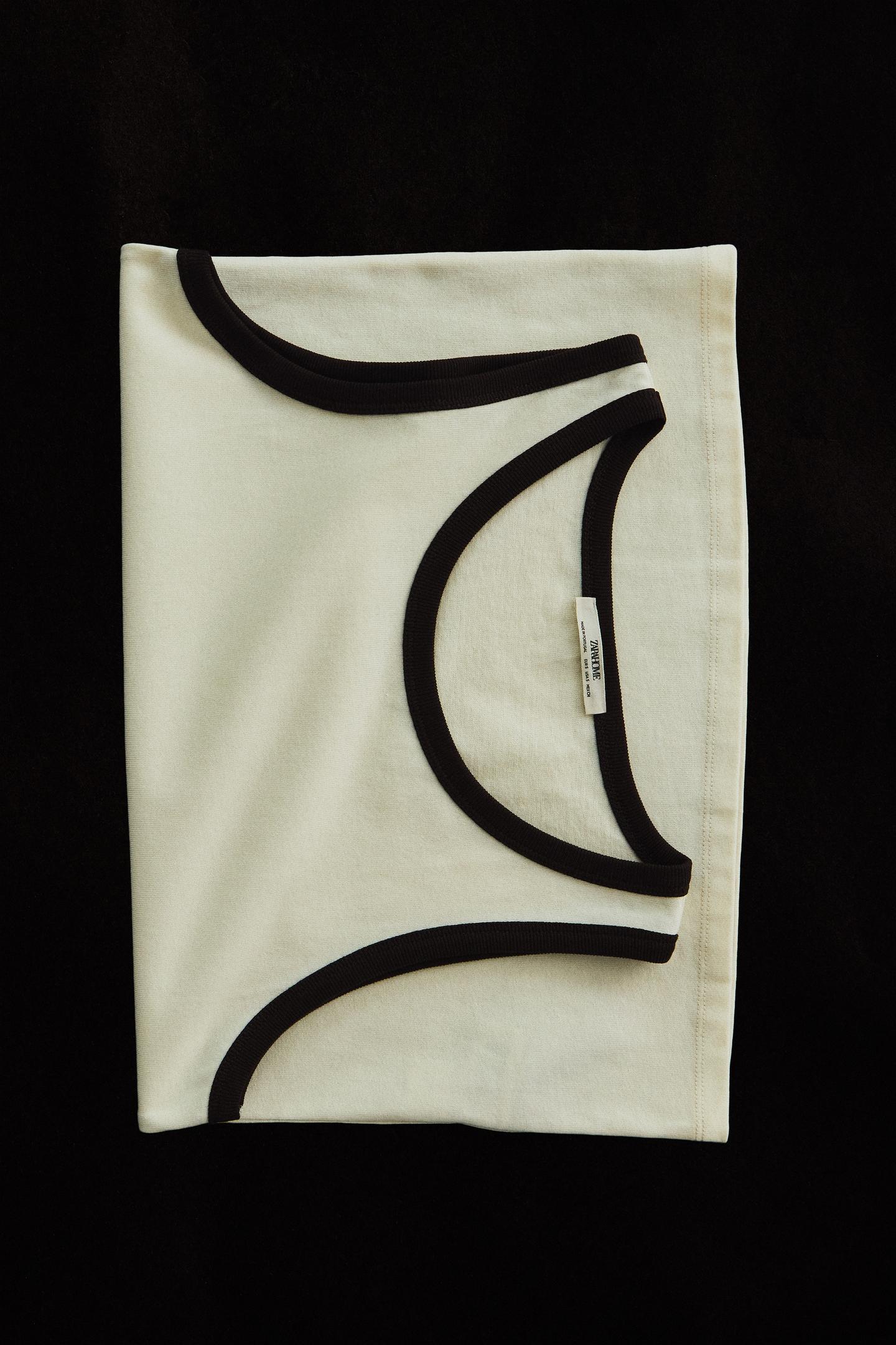 Женская футболка Zara Contrast Trim Strappy, цвет: Экрю — фото 5